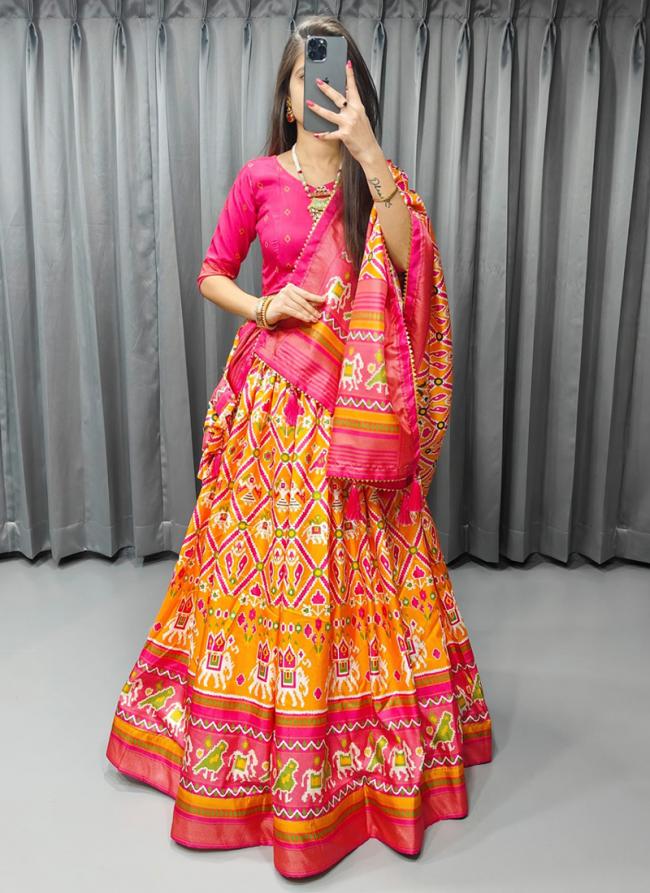 Tussar Silk Yellow Festival Wear Printed Lehenga Choli